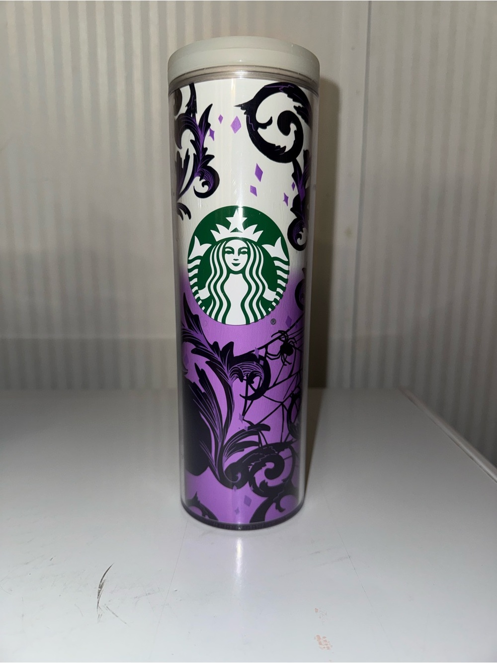 Starbucks Purple and Black Floral Travel Tumbler